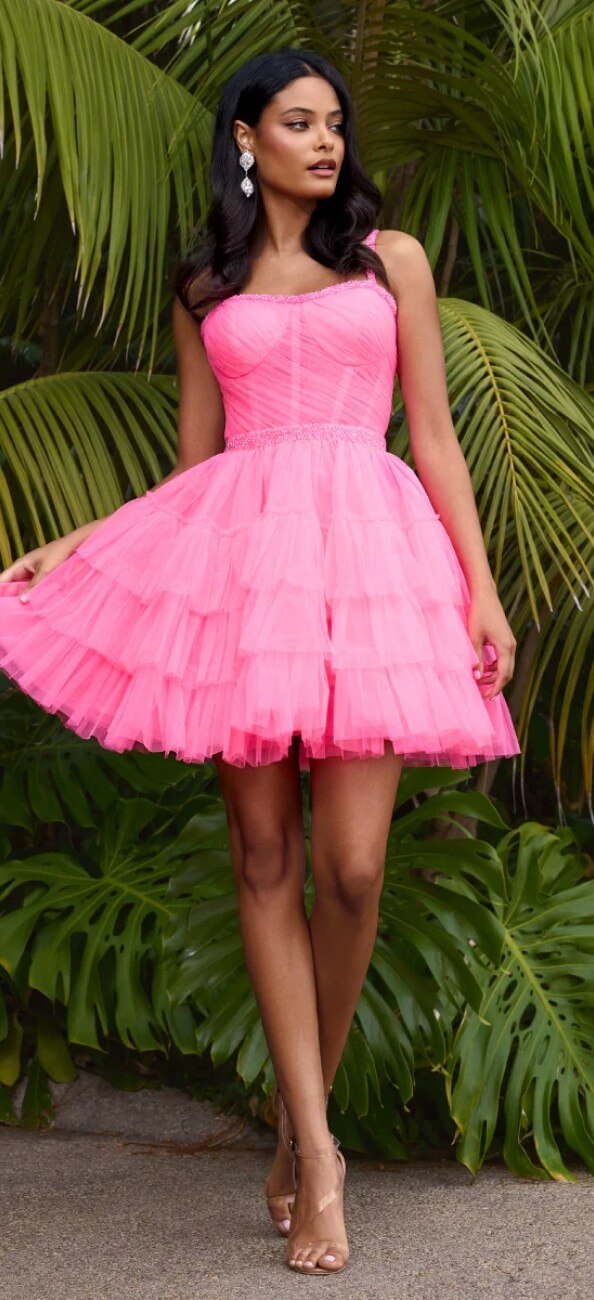 Model wearing a pink gown